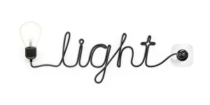 Diagrams Prints: 3D computer graphic, word LIGHT shaped out of the power cable of a light bulb