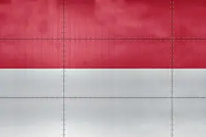 Scratched Prints: 3D Flag of Monaco on a metal wall background