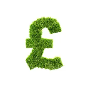 Pound Prints: 3d grass currency sign isolated on a white background - pound
