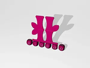 Woven Prints: 3D illustration of bamboo graphics and text made by metallic dice letters for the related meanings of the concept