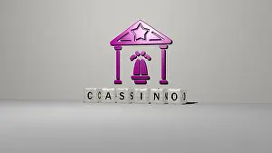 3D illustration of casino graphics and text made by metallic dice letters for the related meanings of the concept