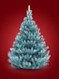 Red Background Prints: 3d illustration of Christmas tree