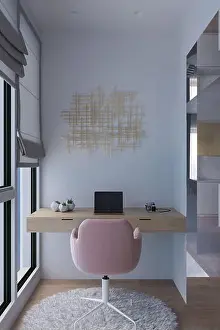 Coffee Break Prints: 3d illustration interior design of a city apartment with home office for freelance