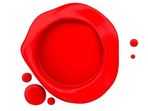 Warranty Prints: 3D Illustration. Red wax seal. Isolated white background