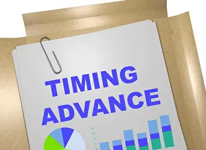 Advancement Prints: 3D illustration of 'TIMING ADVANCE' title on business document
