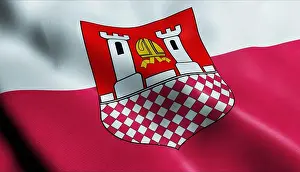 3d Background Prints: 3D Illustration of a waving Poland city flag of Bodzentyn