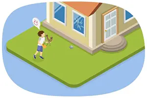 Mischief Prints: 3D Isometric Flat Vector Illustration of Broken Window