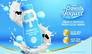 Miniature Prints: 3d liquid yogurt drink ad template
