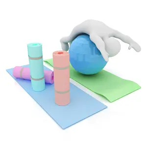 Ribbed Prints: 3d man on a karemat with fitness ball. 3D illustration