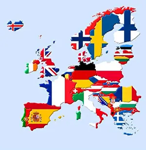 Lithuania Prints: 3D map of Europe with countries flags