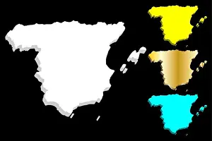 Infographics Prints: 3D map of Spain (Kingdom of Spain) - white, yellow, blue and gold - vector illustration