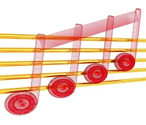 Digitally Prints: 3D music note on staves