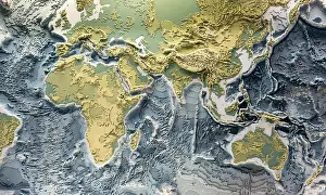Continents Prints: 3d printed model of earth relief with topographic heights of mountains and depth of oceans