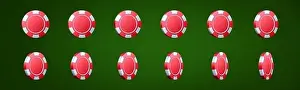 Wager Prints: 3d red white casino club poker chip rotation vector