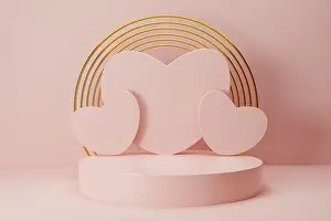 Fashion Illustration Prints: 3d render of abstract minimal geometric forms. Pink podium for your design