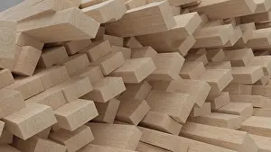 Flooring Prints: 3D Render of construction timber beams and planks