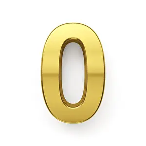 Brushed Prints: 3d render of golden digit zero simbol - 0. Isolated on white background