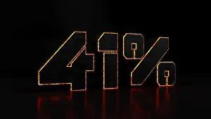 Big Black Prints: 3d render illustration of an orange 41 percent sign on a black background