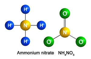 Atoms Prints: 3d render of molecular structure of ammonium nitrate isolated over white background