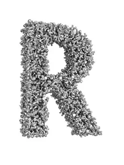 Screw Prints: 3D render of silver or grey alphabet make from bolts