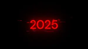 Threat Prints: 3D rendering 2025 text with screen effects of technological failures