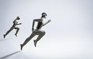 Sprint Prints: 3d rendering artificial intelligence cyborg or robot run