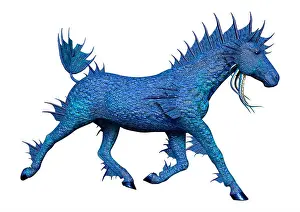 3D rendering of a blue water horse isolated on white background