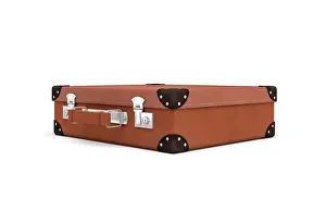 Suitcase Prints: 3d rendering of a brown vintage closed suitcase with metal locks on white background