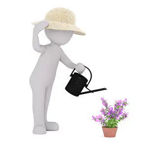 Flowerpot Prints: 3d Rendering of Cartoon Figure Wearing Straw Hat