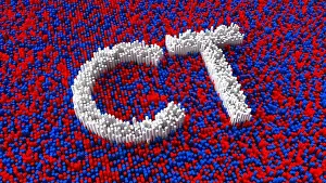 Connecticut Prints: A 3d rendering of Connecticut state abbreviation on red and blue background