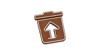 Debris Prints: 3d rendering of gingerbread cookie in shape of symbol of trash bin with up arrow inside isolated on white background