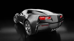 Sportscar Prints: 3d rendering of a modern black sedan car with studio light