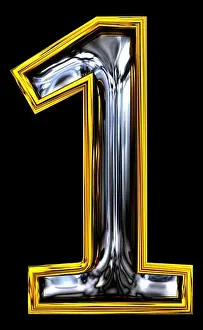 Typeset Prints: 3D rendering, number one 1. Embossed steel bright
