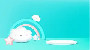 Float Prints: 3D rendering podium kid style with color pastel background