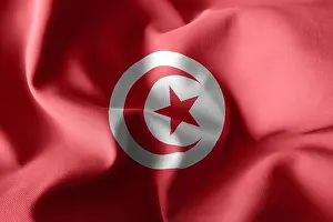 Glory Prints: 3d rendering realistic waving silk flag of Tunisia