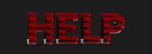 Assistance Prints: 3D rendering of red help text isolated on a dark background