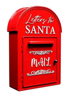 Claus Prints: 3D rendering of a red Santa Claus mailbox isolated on white background