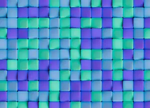 Repetition Prints: 3D rendering of a seamless pattern composed of evenly spaced rounded square tiles arranged in a precise grid