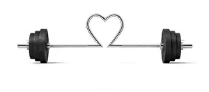 Barbell Prints: 3d rendering of single barbell with heavy weights and the steel bar twisted in a heart shape in the center