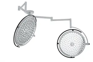 3d rendering two surgery lights or medical lamps isolated on white