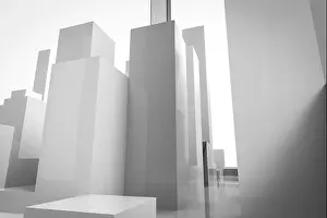 Business District Prints: 3d rendering white buildings on white background