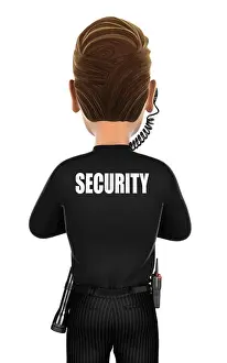 Bodyguard Prints: 3d security agent back, illustration with isolated white background