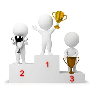 Platforms Prints: 3d small people - rewarding of winners. 3d image. Isolated white background