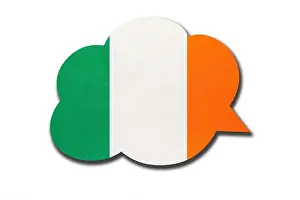Dialog Prints: 3d speech bubble with Ireland national flag isolated on white background