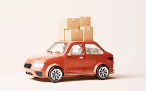 Loading Prints: 3D style automobile car and cargo boxes, 3d rendering. 3D illustration