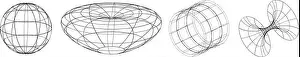 Elegant Design Prints: Four 3D wireframe surfaces including sphere