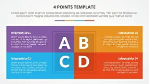 Infographics Prints: 4 points stage template infographic concept for slide presentation with box table combination on center 4 point list