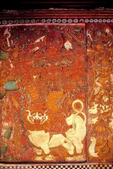 South India Prints: 400 years old murals in Panayannarkavu Kavu Bhagavathi temple at Parumala near Mannar