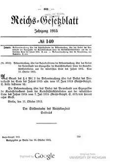 Laws Prints: 461 Deutsches Reichsgesetzblatt 1915 140 669