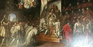 Northern Italy Prints: 484 Pietro da Sacco übergibt dem Dogen Michele Steno von Venedig die Schlüssel der Stadt Verona im Jahr 1405